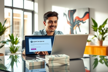 Imagen de una persona recibiendo aprobación rápida para un préstamo.