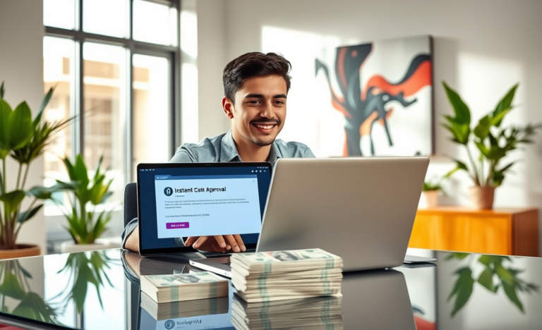 Imagen de una persona recibiendo aprobación rápida para un préstamo.